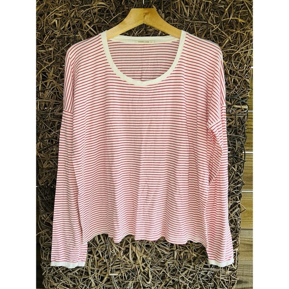 Marine Layer Tops - $52 Marine Layer Valerie Longsleeve in Poinciana/White Large Women's Pullover